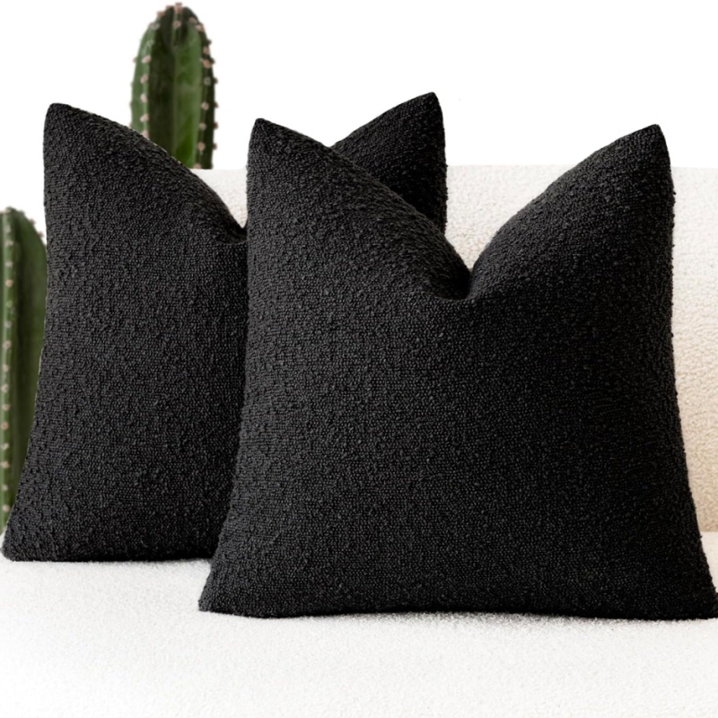 Decorative Textured Boucle Throw Pillow Cover 18x18 Inch, Black Accent Cushion Case (Option: Black)
