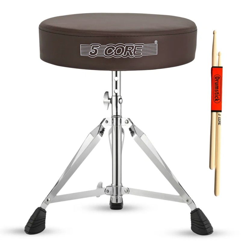 5 CORE Drum Throne Padded Guitar Stool Height Adjustable Music Chair Seat Universal For Adults & Kids With Anti Slip Rubber Feet DS CH BR (Option: Brown)