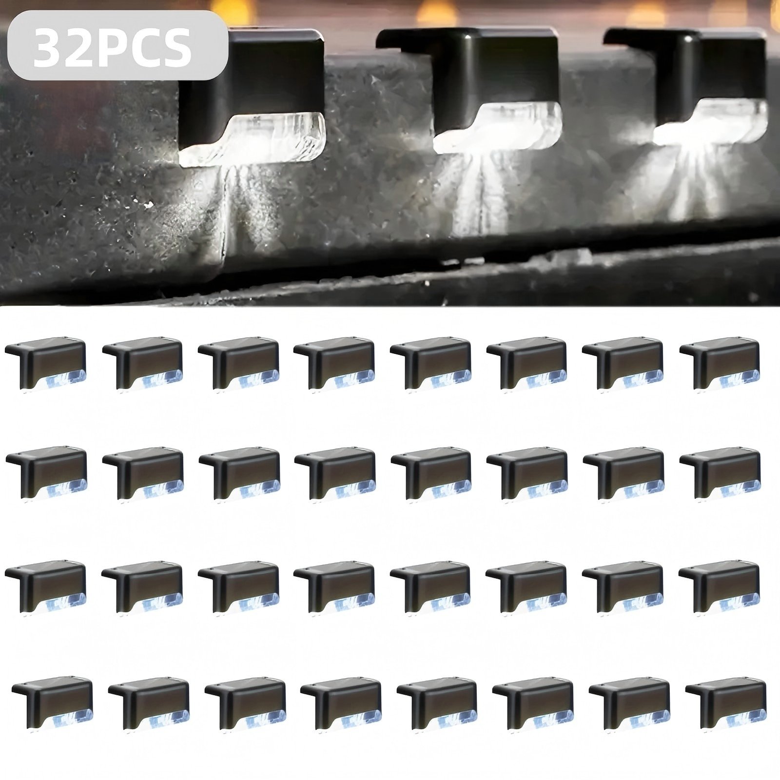 32&16 PCS Solar Deck Lights Outdoor Solar Step Lights Waterproof Led Solar Lights For Outdoor Stairs Step Fence Yard Patio And Pathway Family's G (Option: White Light 32Pack)