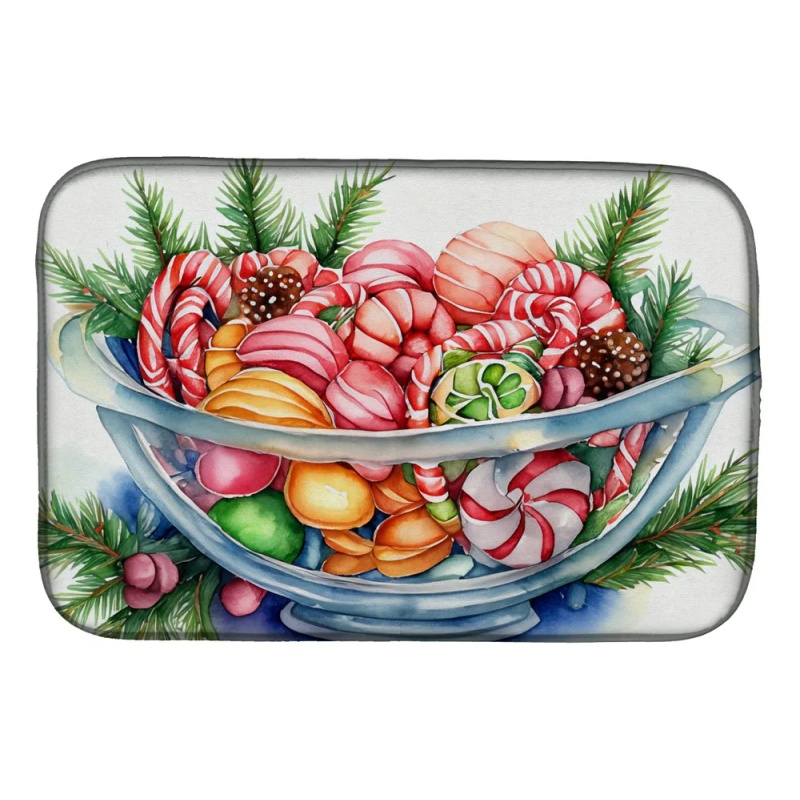 Christmas Candy Canes Dish Drying Mat Absorbent Dish Drying Mat Pad for Kitchen Counter Dish Drainer Mat for Countertop, 14 x 21", Multicolor (Option: Default)