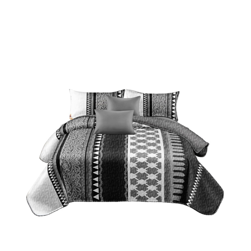 3-Piece Gray White And Black Abstract Stripe Bedspread Set For California King (Option: California King)