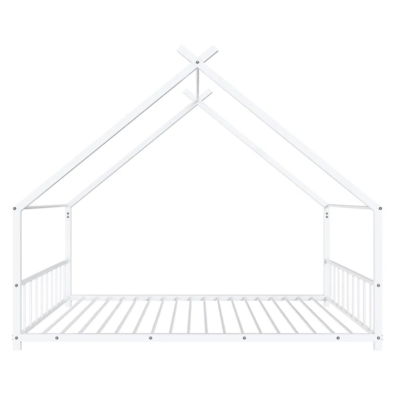 White Flat Bed House Shape with Side Guardrails Twin Children's Iron Bed (Option: default title)