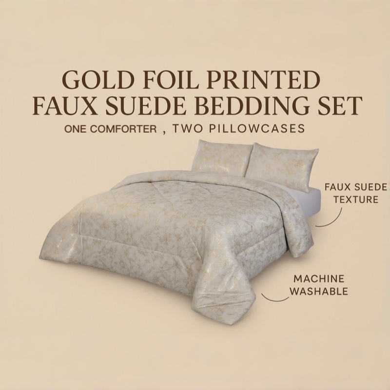 3-Piece Ivory Beige Luxury Metallic Style Comforter Set For Queen And King (Option: KING)