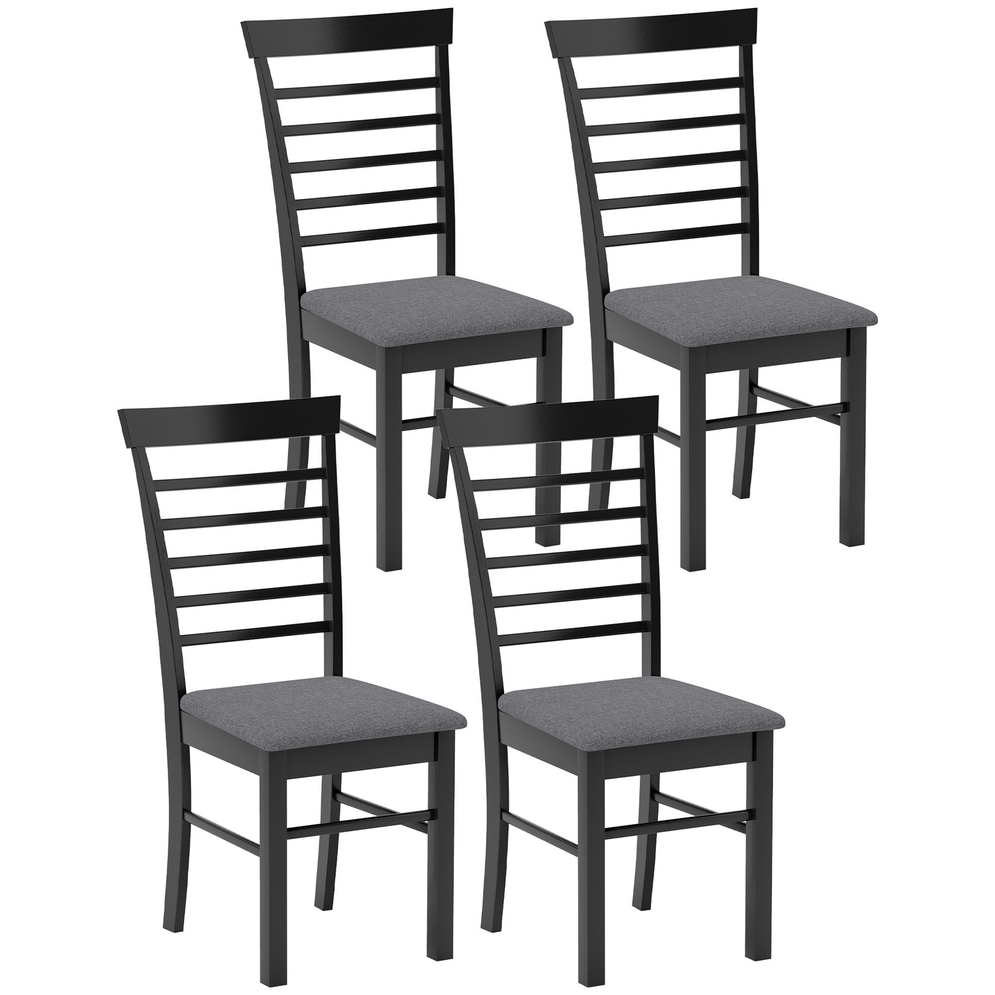 Wooden Dining Chairs Set Of 4, Farmhouse Upholstered Kitchen Chairs With Rubber Wood Frame, Black And Gray (Color: Black)