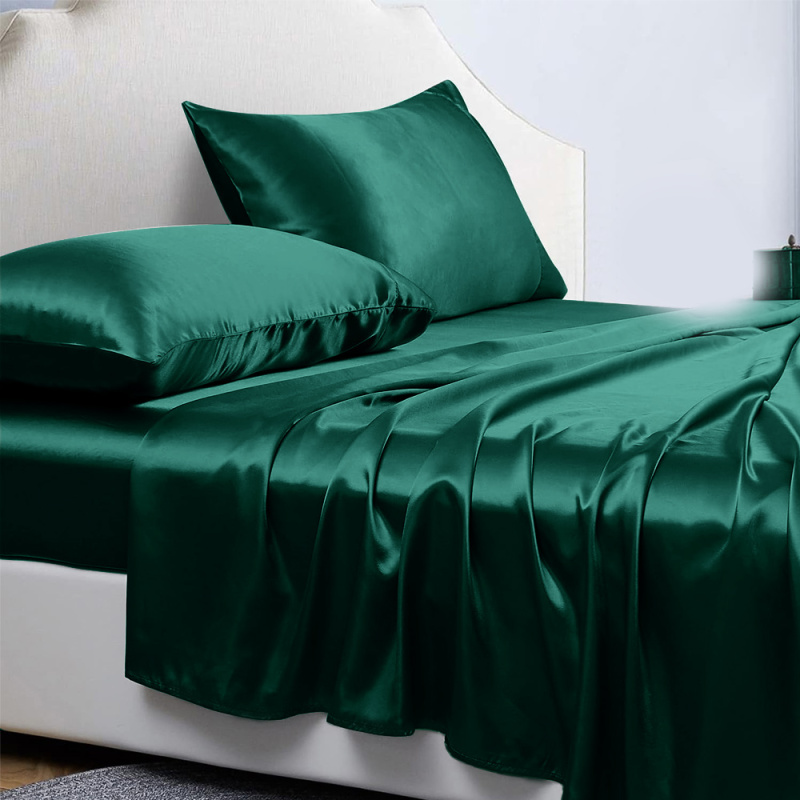 4-Piece Satin Bed Sheet Set, 14-Inch Deep Pocket (Option: teal)