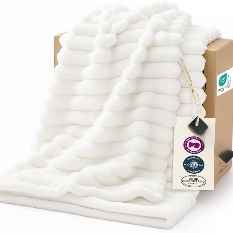 White Throw Blanket For Couch Birthday Gifts For Women Mom Her Girls, Cozy Fleece Blanket For Sofa Bed, Living Room Home Bedroom Decor Dorm (Option: White)