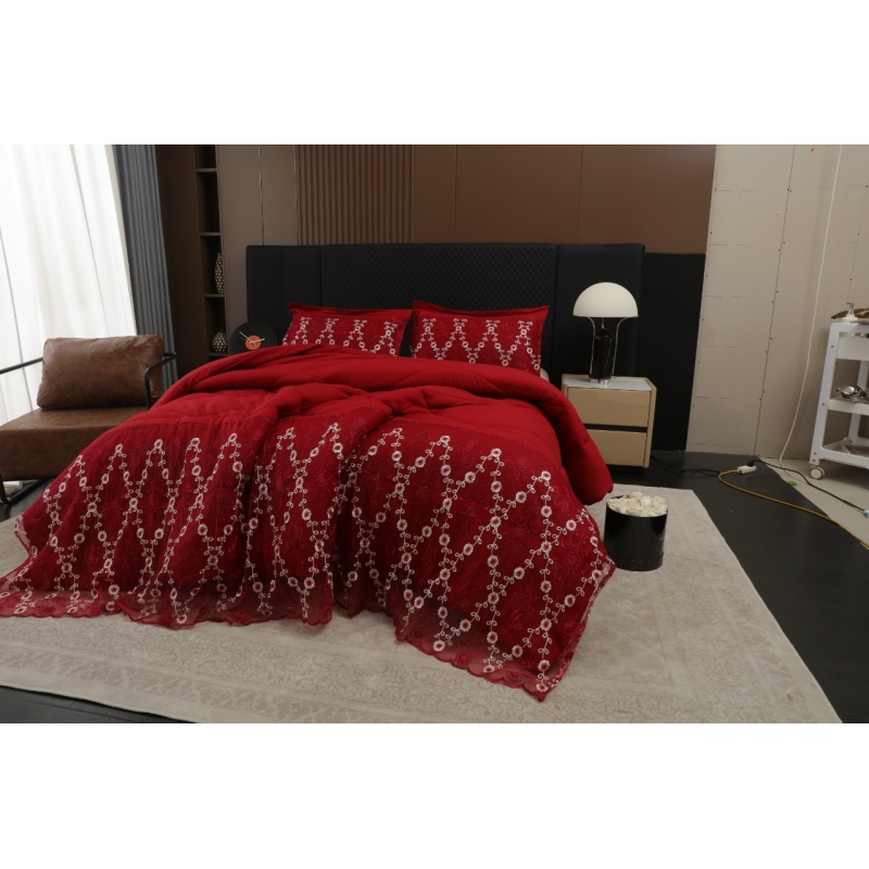 3-Piece Lace Embroidered Comforter Set with 2 Pillow Shams, Elegant Floral Bedding for Queen, King and California King Beds (Option: Blue-California King)