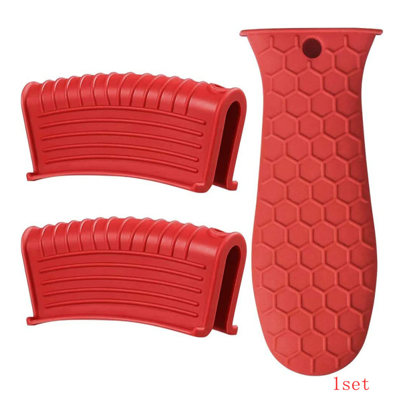 1 Set Of 3pcs,Silicone Hot Handle Holder, Heat Resistant Potholder Cookware Handle Cast Iron Skillets Handles Grip Covers For Cast Iron Skillet (Option: 1Set)