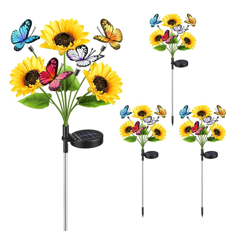 4Pcs Solar Sunflower Lights Outdoor Waterproof Warm White Solar Landscape Lights With 2 Lighting Modes IP44 Decorative Solar Flower Lights For Ya (Option: 4Pcs)