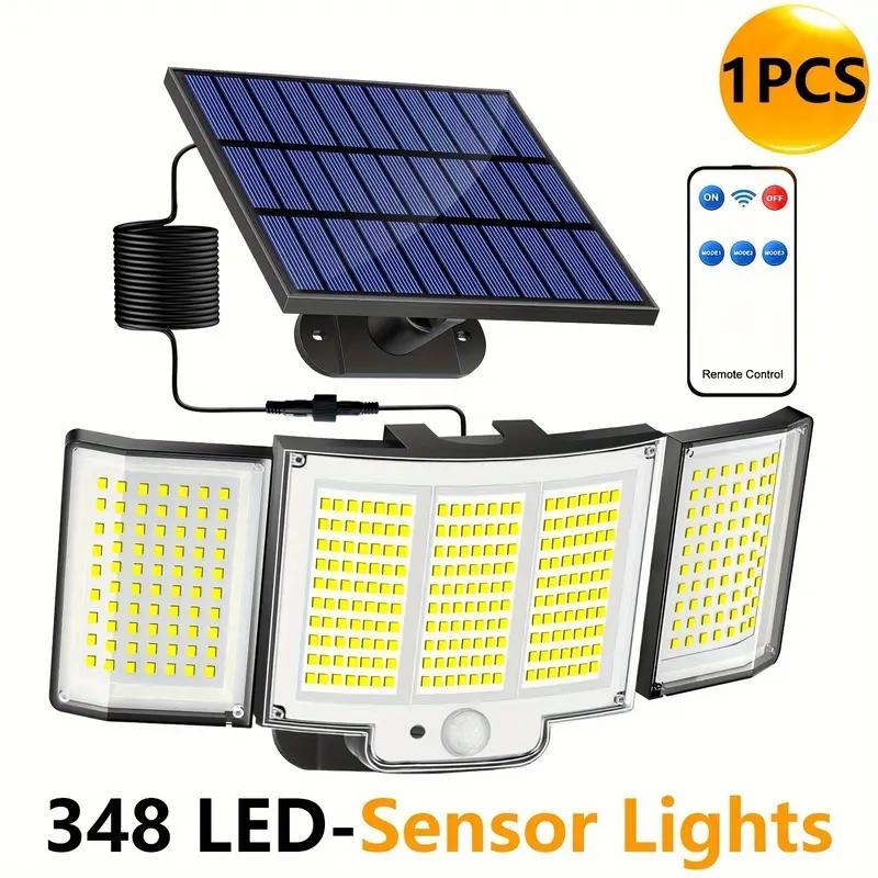 1-Pack Outdoor Solar Light  348-LED Motion Sensor Light With Remote Control  3-Head, Waterproof (Option: 1PACK)