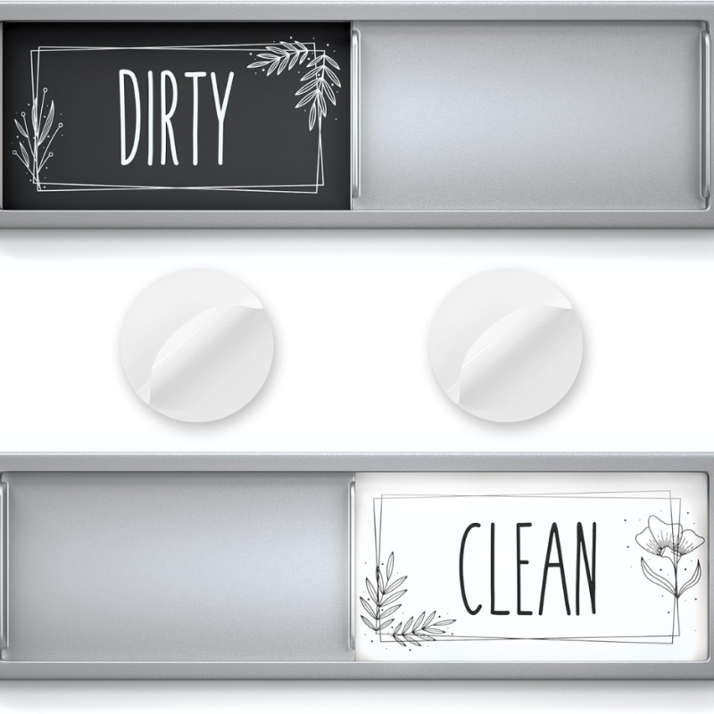 Premium Dishwasher Clean Dirty Magnet Sign - Smooth Sliding Indicator For Kitchen Organization (Option: White  Gray With White Frame)