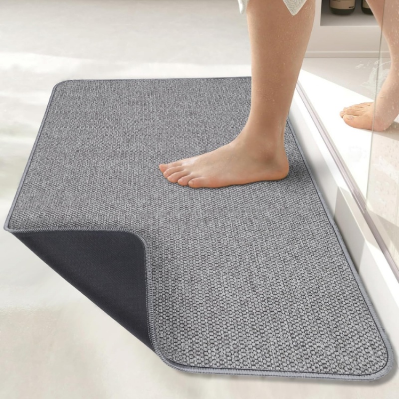 Bath Mat,Ultra Thin Bathroom Rugs,Rubber Bath Mats For Bathroom,No Slip Bath Rugs,Quick Dry,Machine Washable,Low Pile,Absorbent,Shower Outside,Si (Option: grey)