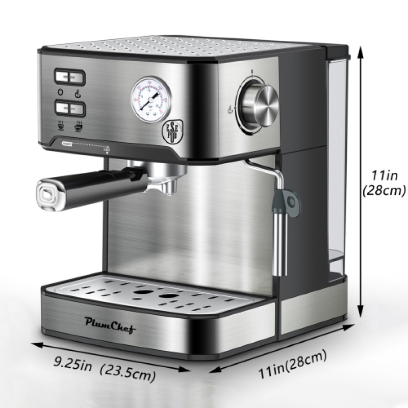 20 Bar Professional Espresso Machine With Milk Frother, Single & Double Shot, ESE Pod Compatible, Pressure Display, Removable Water Tank For Capp (Option: Silver)
