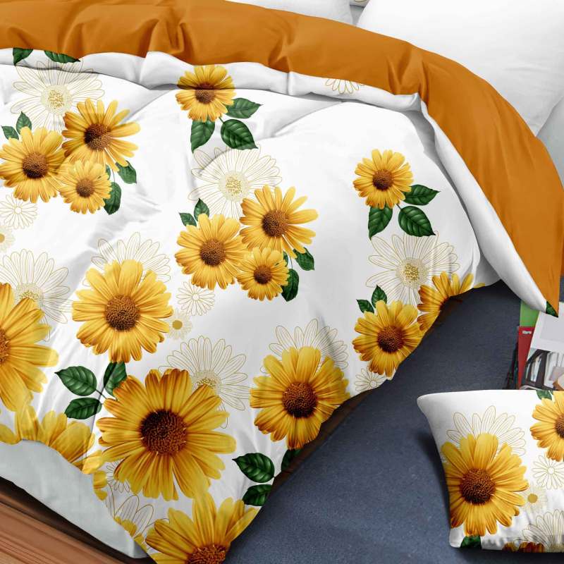 9-Piece White And Yellow Daisy Bedspread And Curtain Set, Reversible Microfiber Bedding Set For King (Option: KING)