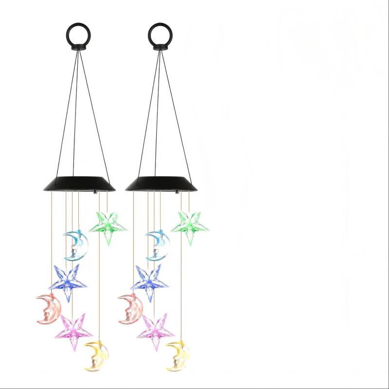 1Pc 2Pc Quantity Options Solar Moon And Star Wind Chime 7 Color Changing Wind Chime For Outside IPX4 Waterproof Outdoor Garden Yard Decor (Option: 2pc)