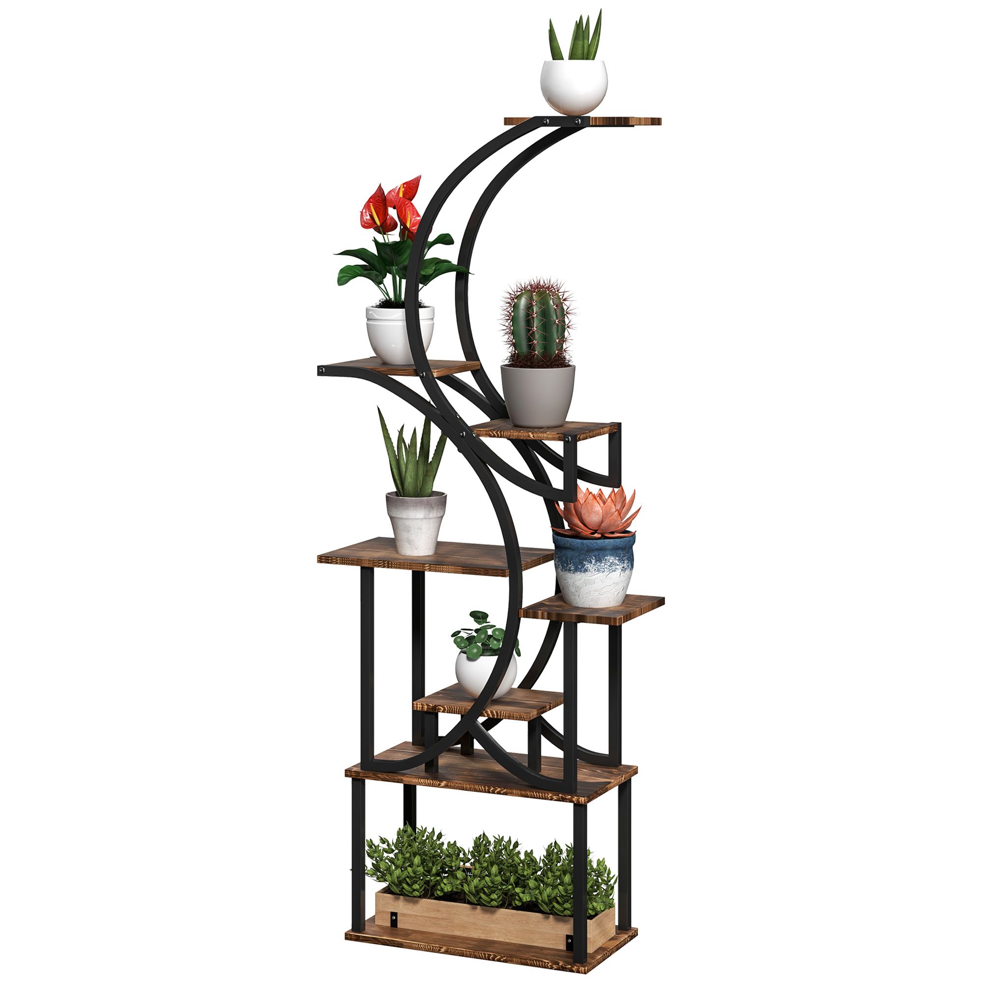 Plant Stand Indoor, 8 Tier 62" S-Shaped Plant Shelf, Corner Plant Rack for Multiple Plants, Carbonised Finish (Color: Default)