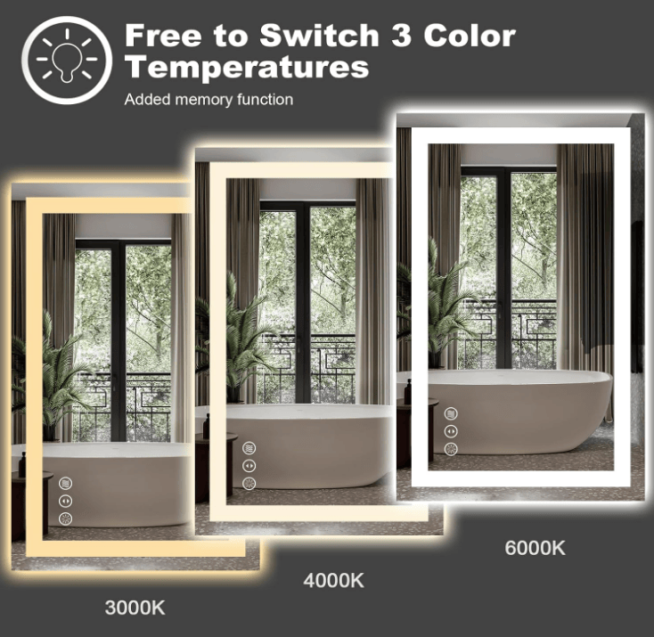 Triple Color Temperature/LED/RGB Smart Touch Control Bathroom Mirror with Tempered Glass, Adjustable Light, Fog & Shatterproof, Memory Function (S3R13874UL55"x30": S3 R21279UL84"x32")