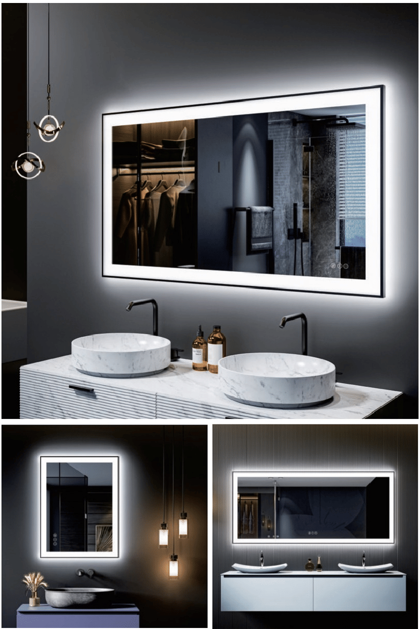Triple Color Temperature/LED/RGB Smart Touch Control Bathroom Mirror with Tempered Glass, Adjustable Light, Fog & Shatterproof, Memory Function (S3R13874UL55"x30": S3R14091UL55"x36")