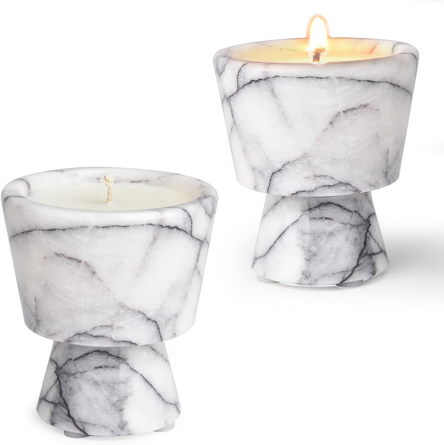 Scented Luxury Candle in Handmade Marble Container |1 Set | Soy Wax | Non-Toxic | Reusable Stone Jar | Story of Stone | Distinctive Gift. Natural Spri (Color: Fressia&Marble container)