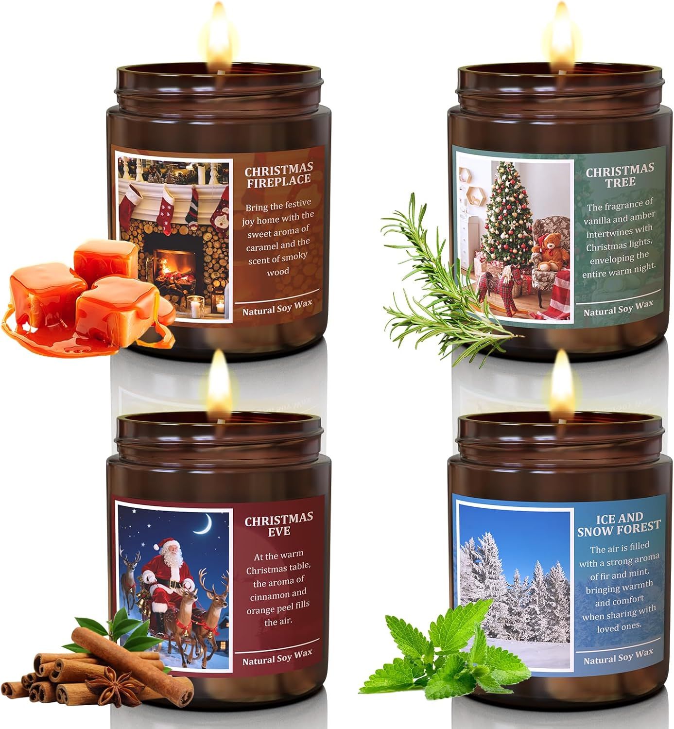 Christmas Scenes Candle Set Gifts- Perfect for Home Decor Holiday Scented Candles, 4 Pack Soy Candles for Men and Women (Color: White)