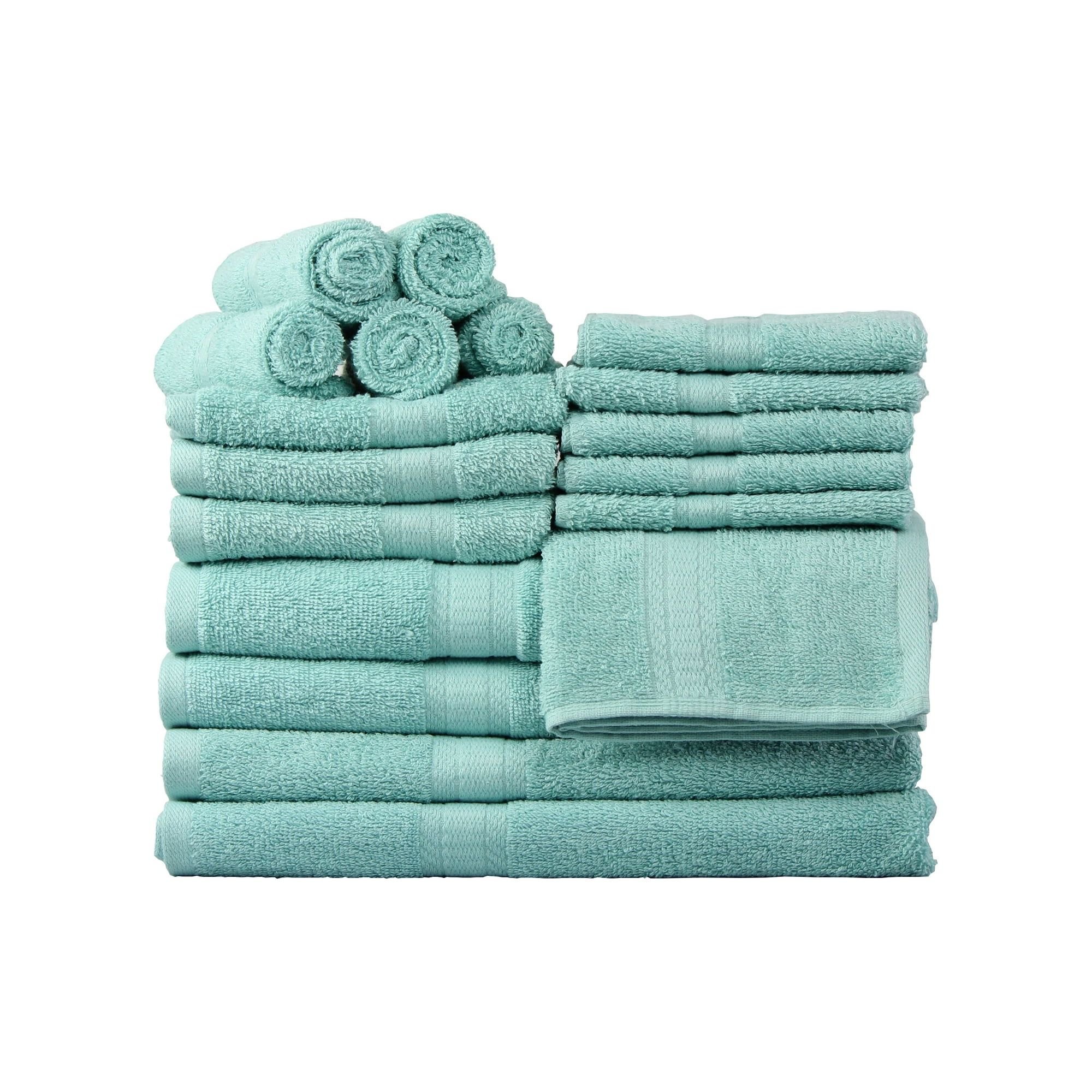 Basic Solid 18-Piece Bath Towel Set Collection (Color: Aqua)