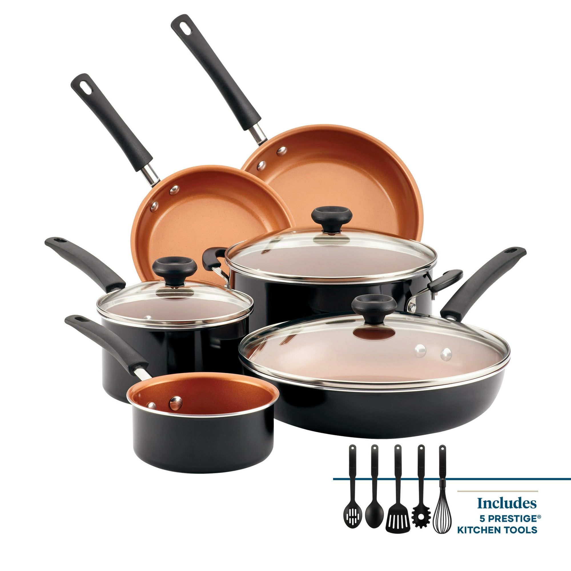14-Piece Easy Clean Pro Ceramic Nonstick Cookware Set (Color: Black)