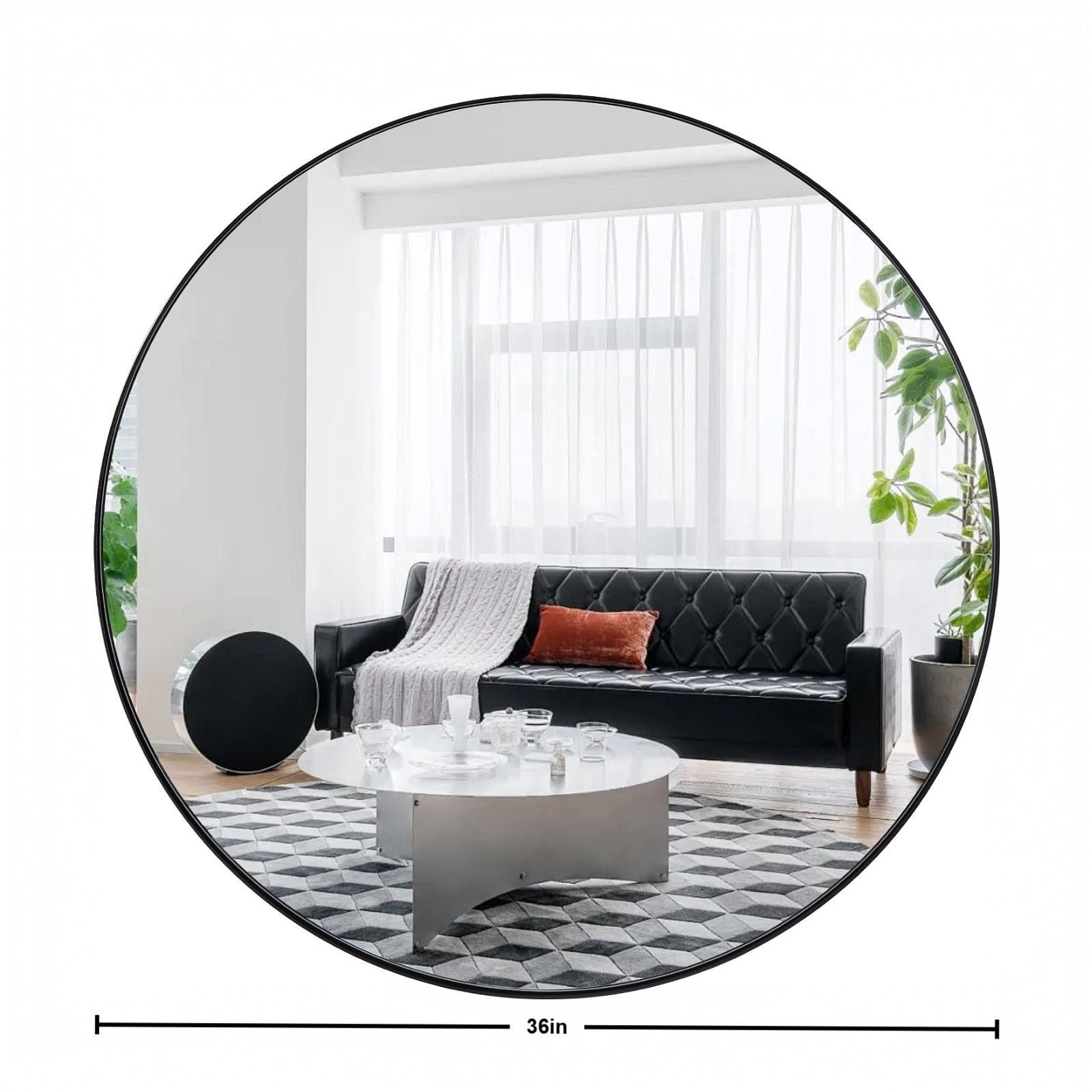 Deep Frame 36" Round Mirror, Modern Dresser Mirror Wall Mounted Decor Metal Frame for Bedroom Living Room Entryway Fireplace Mantel Dining Room (Color: Black)