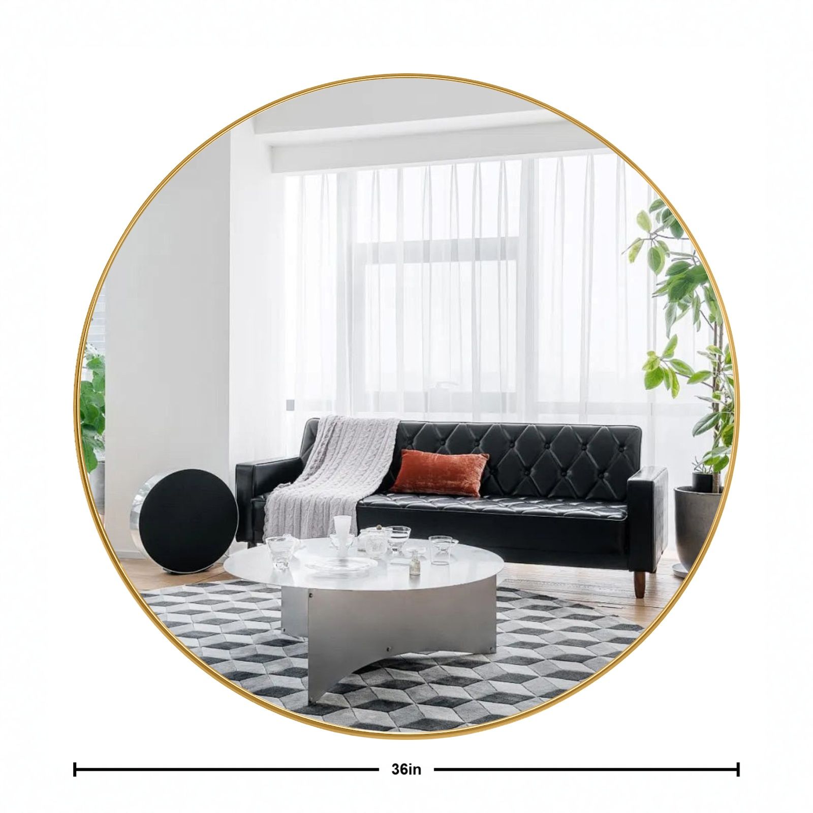 Deep Frame 36" Round Mirror, Modern Dresser Mirror Wall Mounted Decor Metal Frame for Bedroom Living Room Entryway Fireplace Mantel Dining Room (Color: Gold)