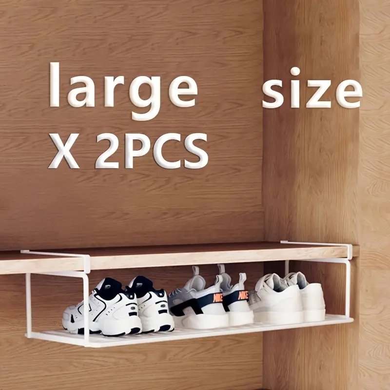 "European Style Shoe Rack - Heavy-Duty Adjustable Shelves + Storage Basket" (Capacity: white large size*2)