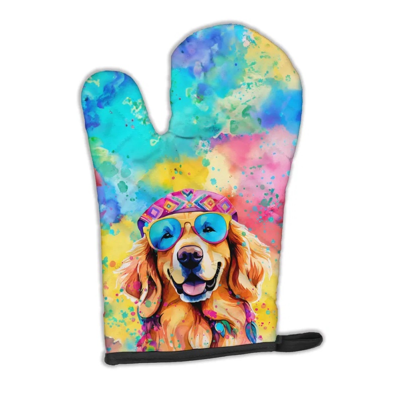 Golden Retriever Hippie Dawg Oven Mitt Heat Resistant Thick Oven Mitt for Hot Pans and Oven, Kitchen Mitt Protect Hands, Cooking Baking Glove (Option: Default)