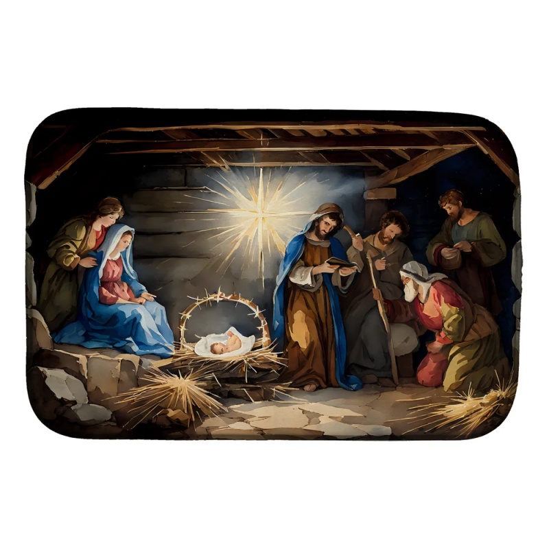 Christmas Nativity Scene Dish Drying Mat Absorbent Dish Drying Mat Pad for Kitchen Counter Dish Drainer Mat for Countertop, 14 x 21", Multicolor (Option: Default)