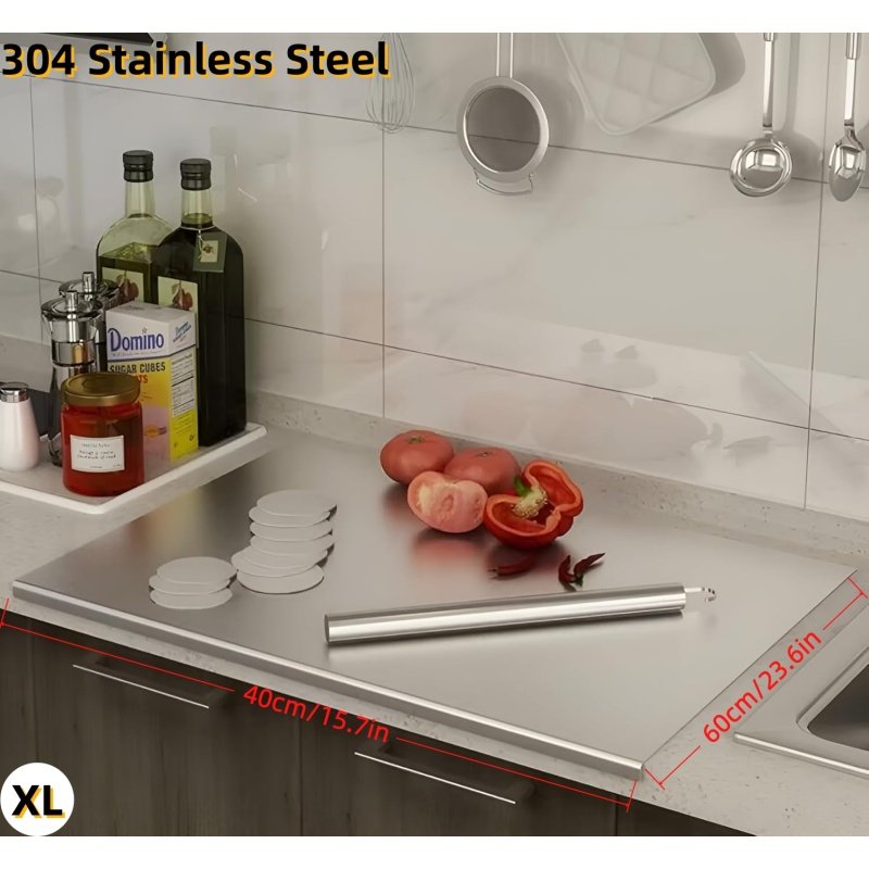 L-Shape 304 Stainless Steel Cutting Board With Lip, Stainless Steel Countertop Chopping Boards For Kitchen, 304 Stainless Steel Chopping Boards W (Option: XL)