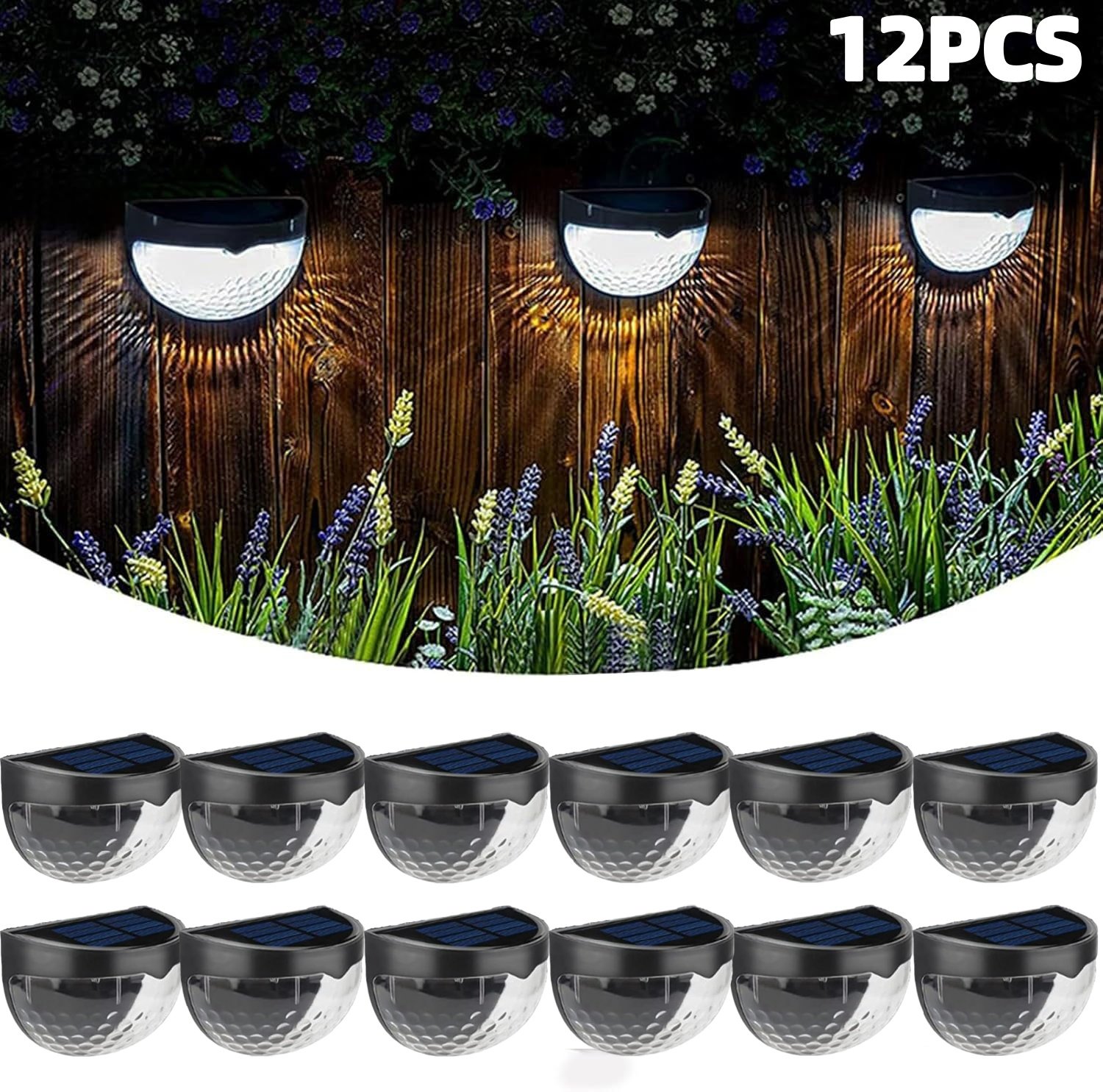 6 Pack Solar Fence Lights Outdoor Waterproof  Solar Powered Deck Step Stair Post Wall Lights Outdoor Lighting For Deck  Black (Option: White Lights-12PCS)