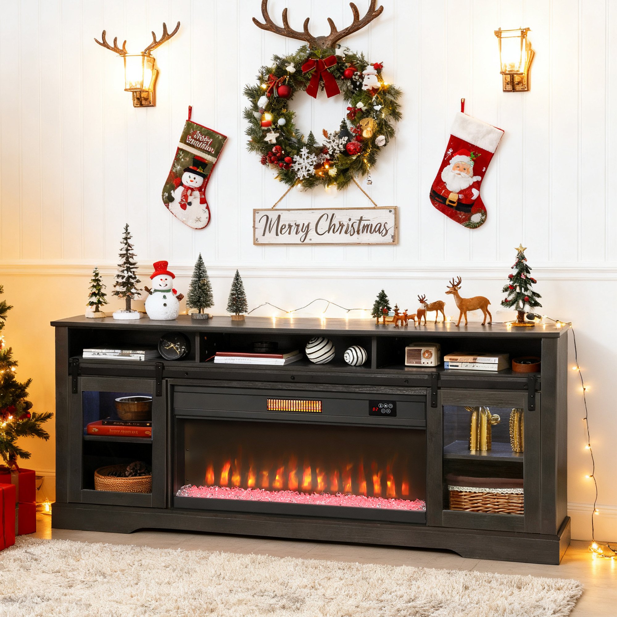 Fireplace TV Stand for TVs Up to TV Console with Electric Fireplace (Option: Gray-1910x475x190 mm)