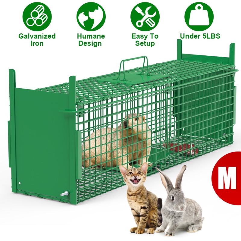 Live Animal Cage Trap For Animals Humane Galvanized Iron Trap Cage For Raccoons Armadillos Foxes Opossums Muskrats Beavers 26in 32in 40in Size Op (Option: Green-M Size 32in)