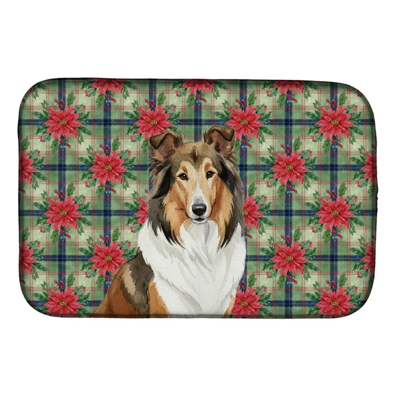 Sable Collie Christmas PoinsettIas Dish Drying Mat Absorbent Dish Drying Mat Pad for Kitchen Counter Dish Drainer Mat for Countertop, 14 x 21", M (Option: Default)