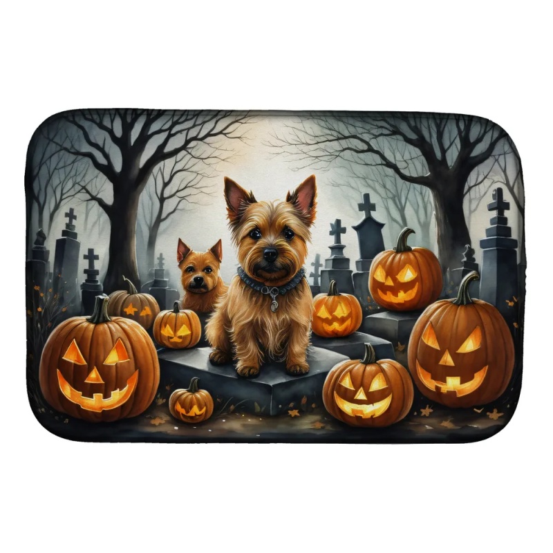 Norwich Terrier Spooky Halloween Dish Drying Mat Absorbent Dish Drying Mat Pad for Kitchen Counter Dish Drainer Mat for Countertop, 14 x 21", Mul (Option: Default)