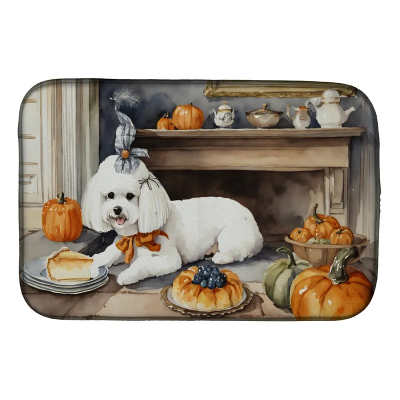 Bichon Frise Fall Kitchen Pumpkins Dish Drying Mat Absorbent Dish Drying Mat Pad for Kitchen Counter Dish Drainer Mat for Countertop, 14 x 21", M (Option: Default)
