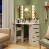 Corner Vanity Desk with 3-Color LED Lighted Mirror and Power Outlet