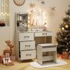 Makeup Vanity Desk Dressing Table and Stool Set with Mirror and Lights