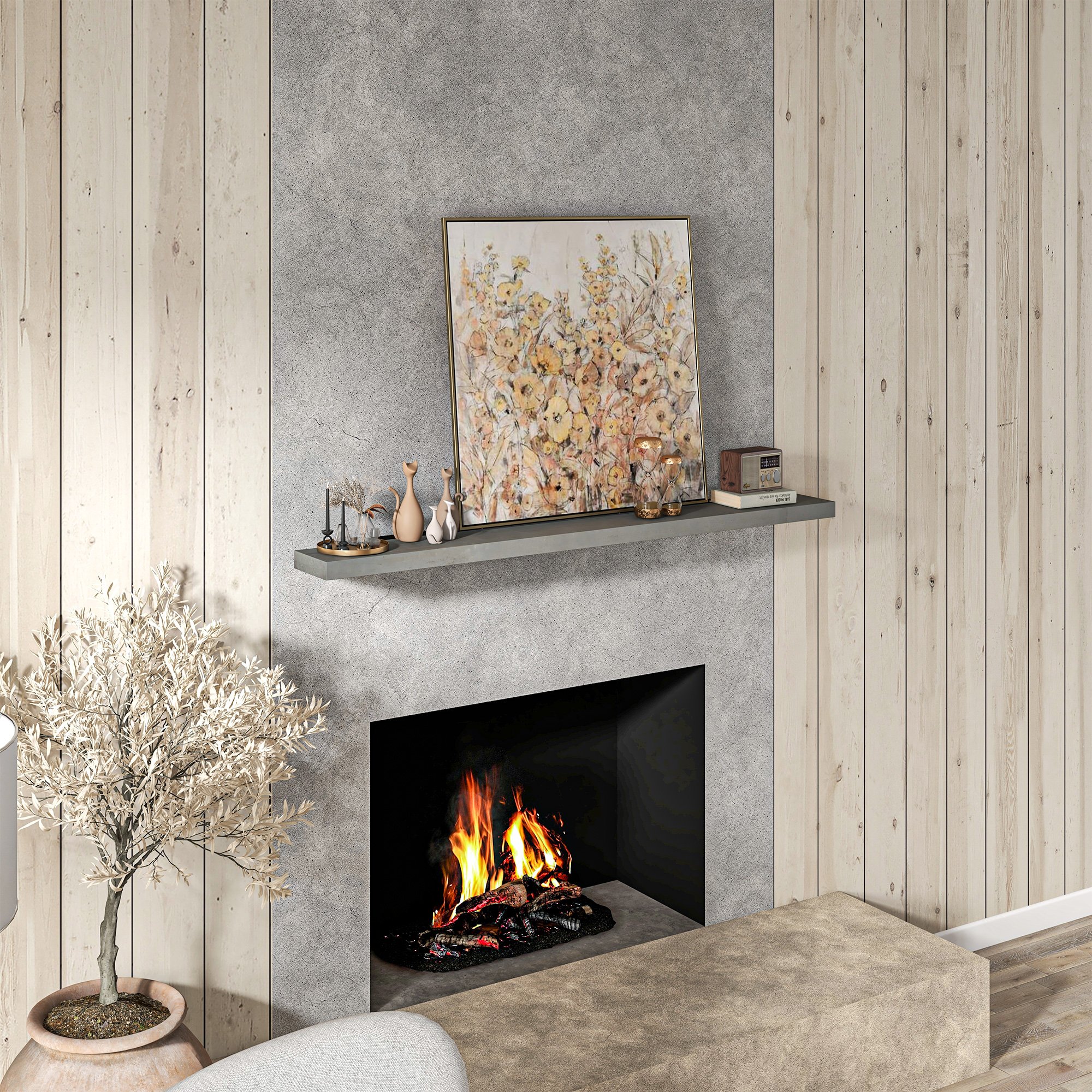 72" Fireplace Mantel (Option: Gray-1940x330x130 mm)