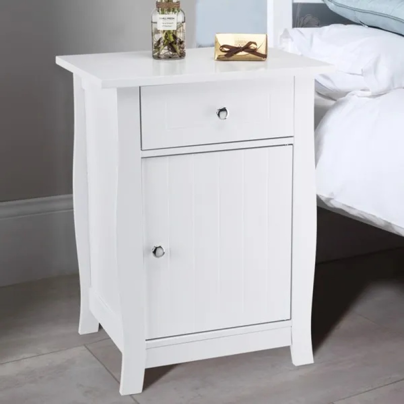 Single Door Bedside Cabinet with A Drawer White (Option: As picture)