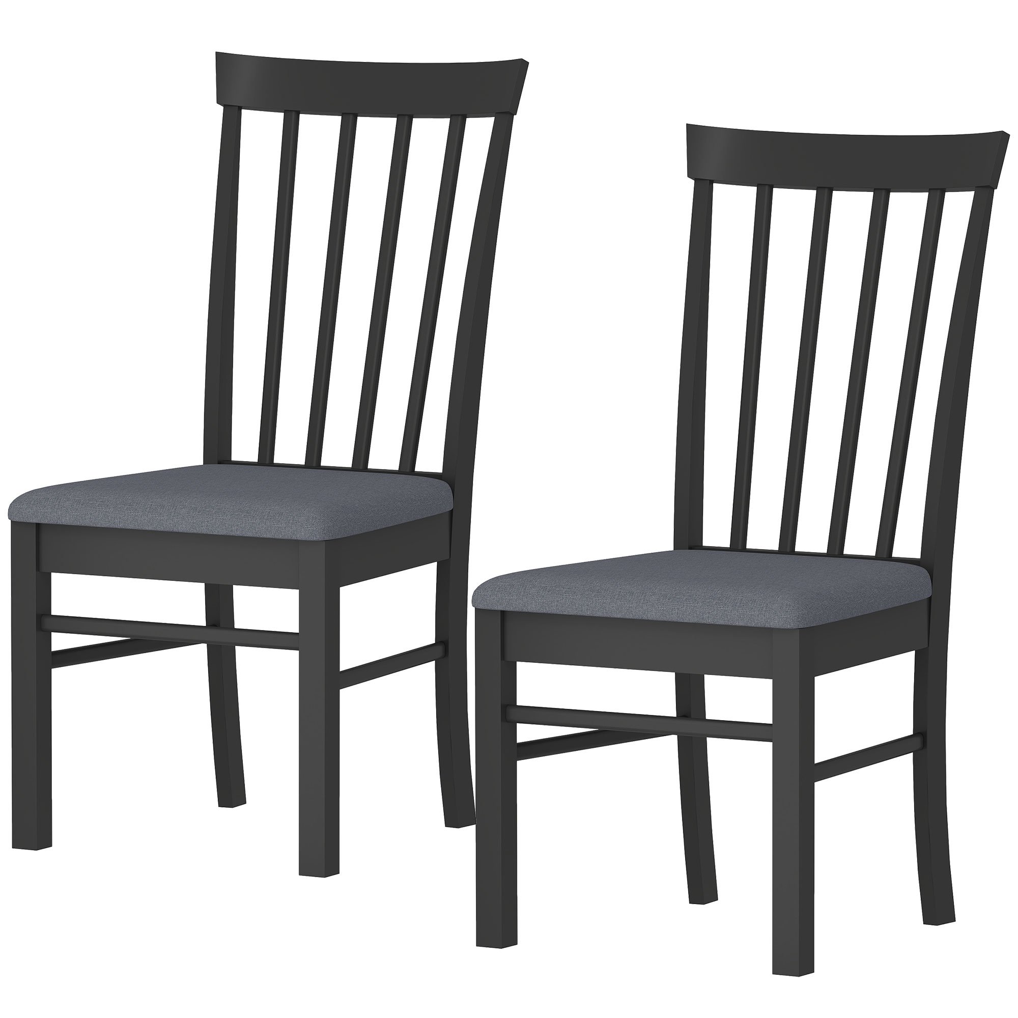 Wooden Dining Chairs Set Of 2, Farmhouse Upholstered Kitchen Chairs With Rubber Wood Frame, Black And Gray (Color: Black)