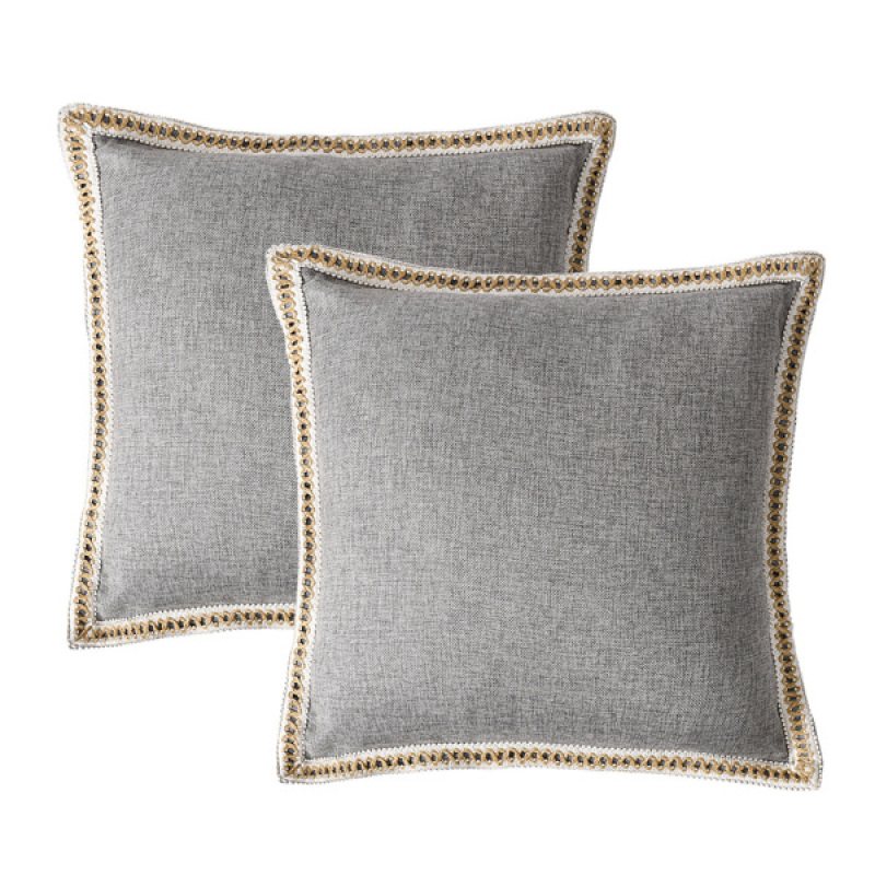 Set Of 2 Throw Pillow Covers Vintage Linen Trimmed Cushion Covers,20in X20in (Option: Default)