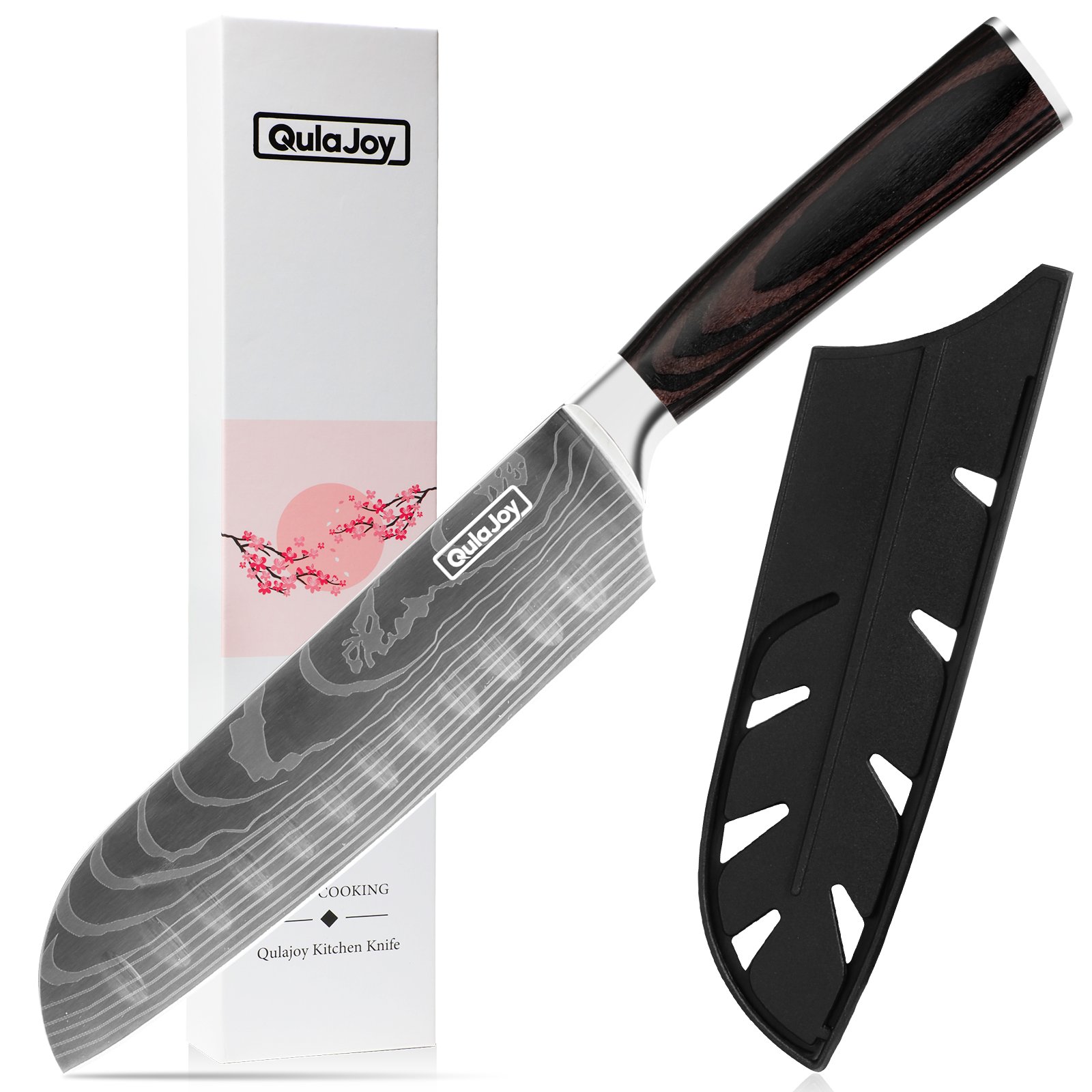 Qulajoy Santoku Knife, High Carbon Stainless Steel Chef Knife Japanese Kitchen Knives With Ergonomic Pakkawood Handle, Chopping Knife For Home Ki (Option: Santoku Knife)