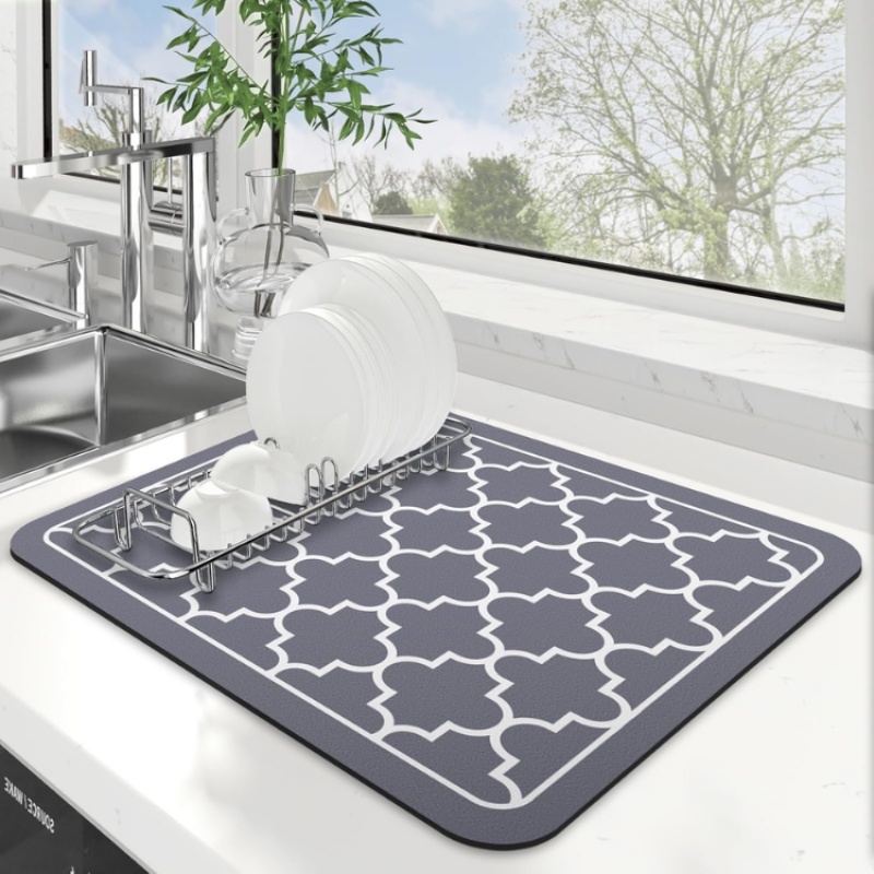 Dish Drying Mat Super Absorbent Drying Mat Large Dish Drying Mats For Kitchen Counter Easy Clean Dish Mat Kitchen Drying Mat (Option: Stylish Grey)