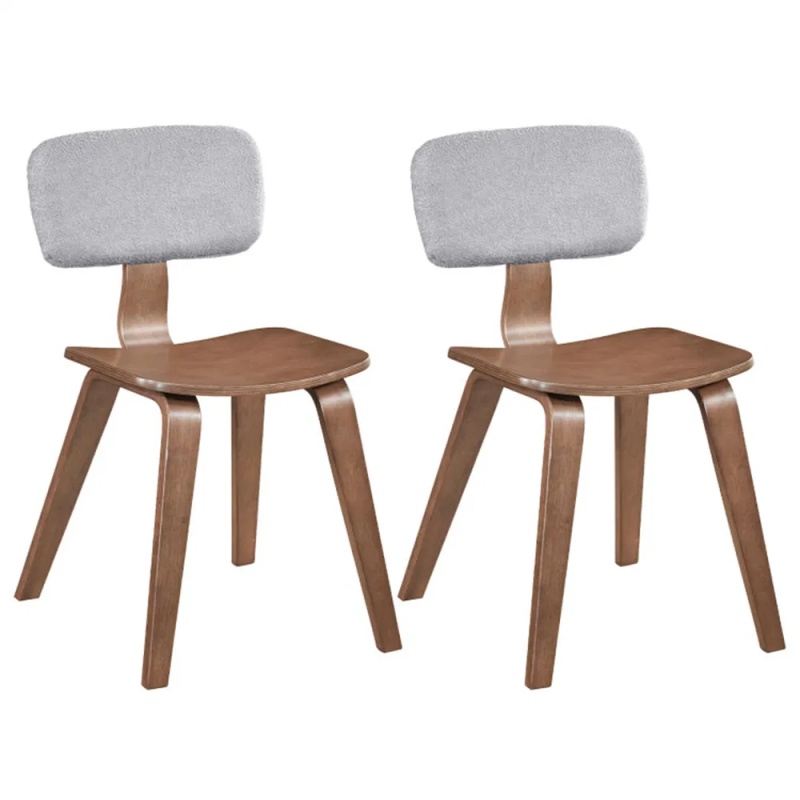 Set Of 2 Dining Chair Set (Grey&Walnut), Teddy Velvet Upholstery & Plush Padded Design (Option: defaulttitle)