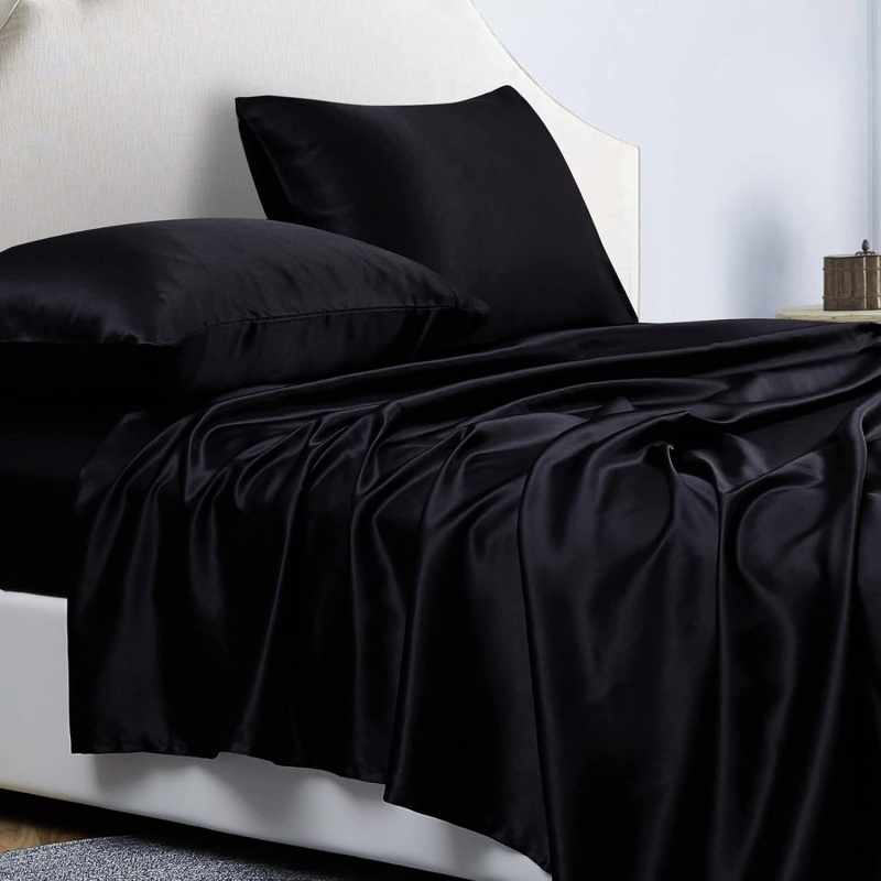 4-Piece Satin Bed Sheet Set, 14-Inch Deep Pocket (Option: Black)