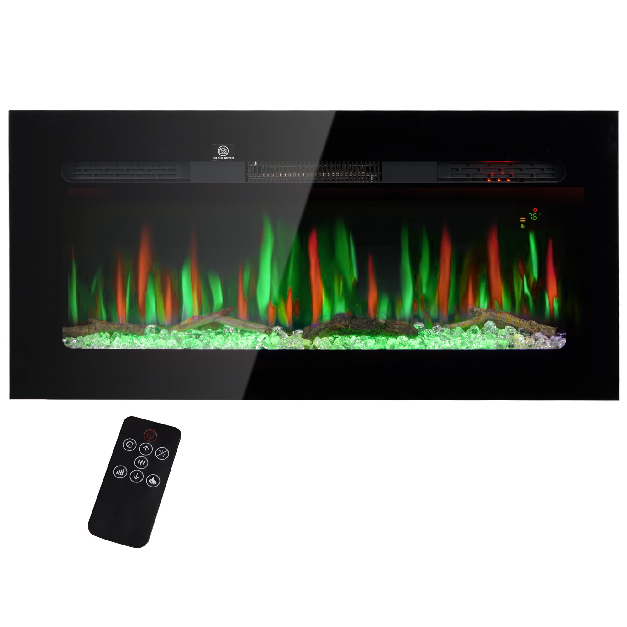 36" Recessed or Wall Mounted Electric Fireplace Heater with Remote Control, Adjustable Flame Color and Brightness (Option: Black-1000x240x540 mm)