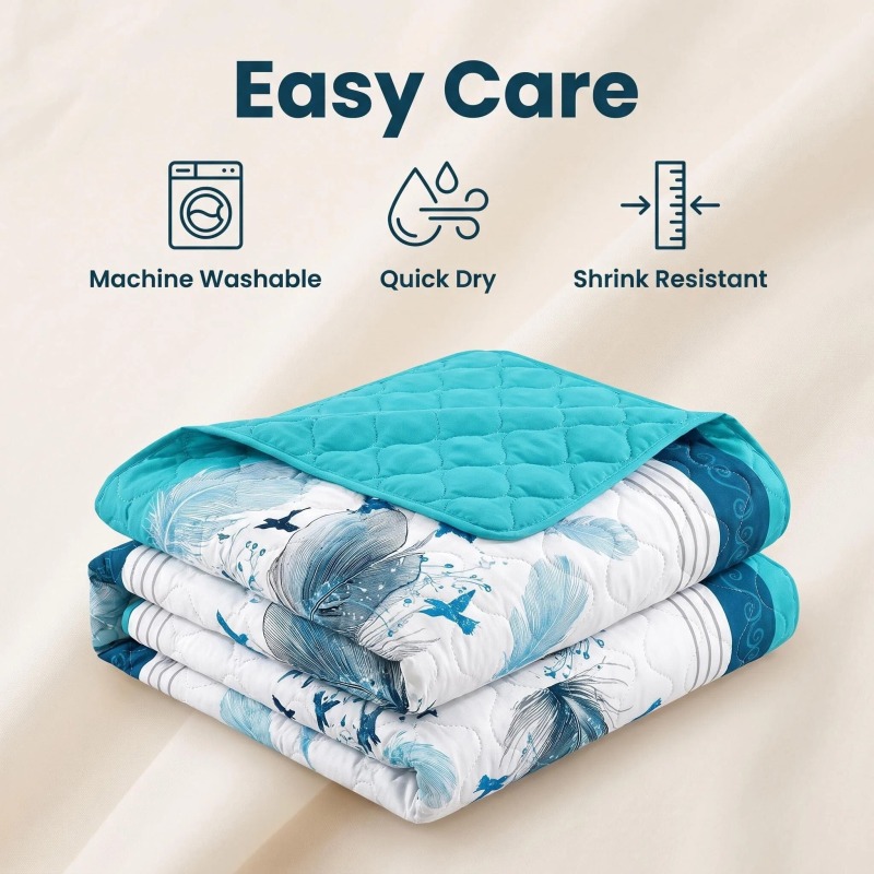 3-Piece Blue And White Feather Star Quilted Bedspread Set For King And California King (Option: KING)